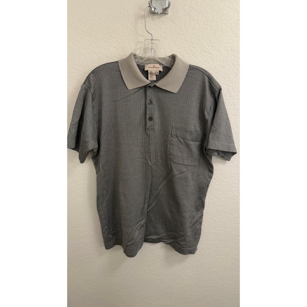 Ermenegildo Zegna Mens Grey Micro Stripe Cotton Polo Shirt Made in Italy Large